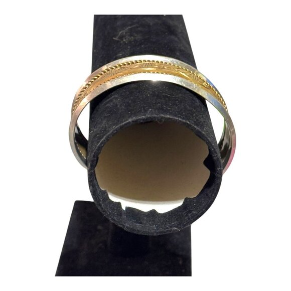 Vintage Two Tone Sterling Silver & Gold Tone Etched Southwest Cuff Bracelet - Picture 4 of 11